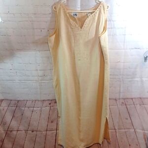 Y2K Nikki Valenti  Irish Linen  Sleeveless Beaded   Cream V Neck Maxi Dress  18